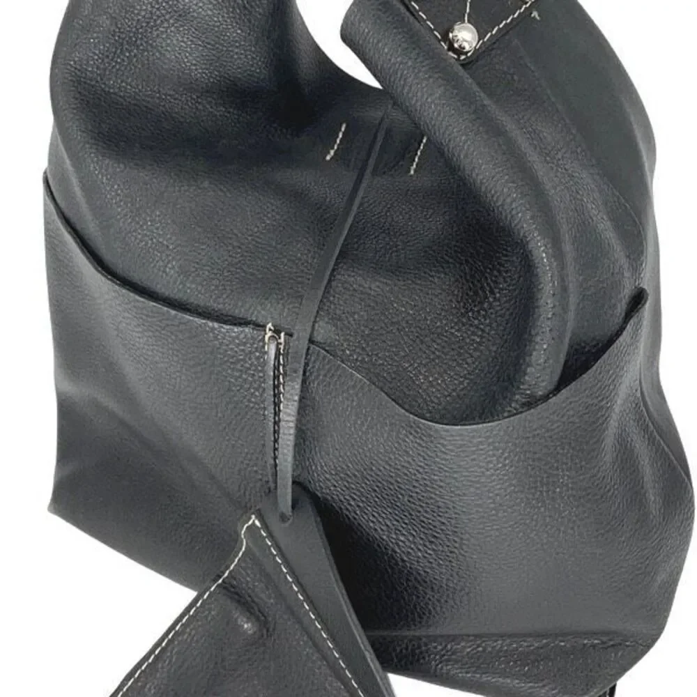 Faiez Halabi Buenos Aires Womens Pebbled‎ Leather Shoulder Hobo Bag Black Small